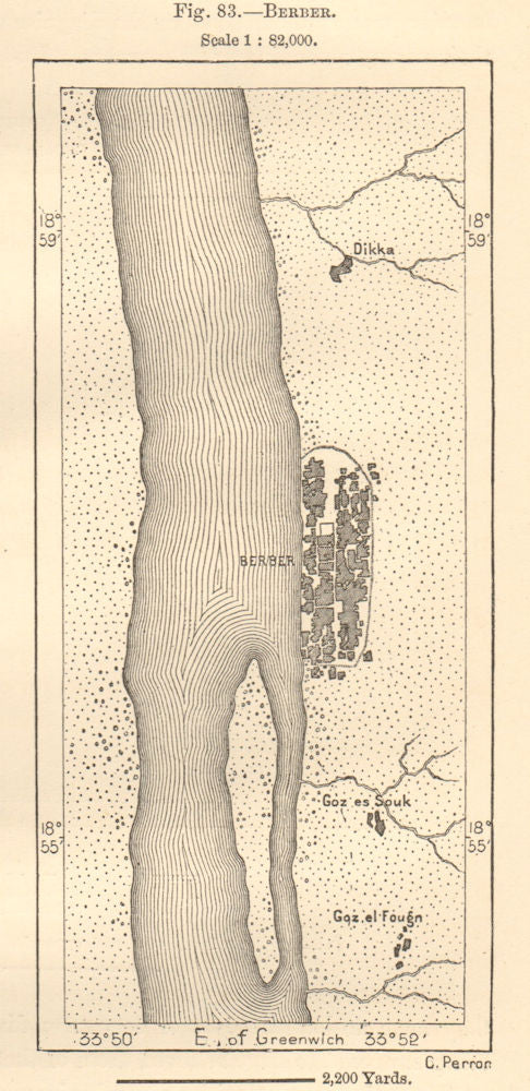Town of Berber, on the Nile. Sudan. Sketch map 1885 old antique plan chart